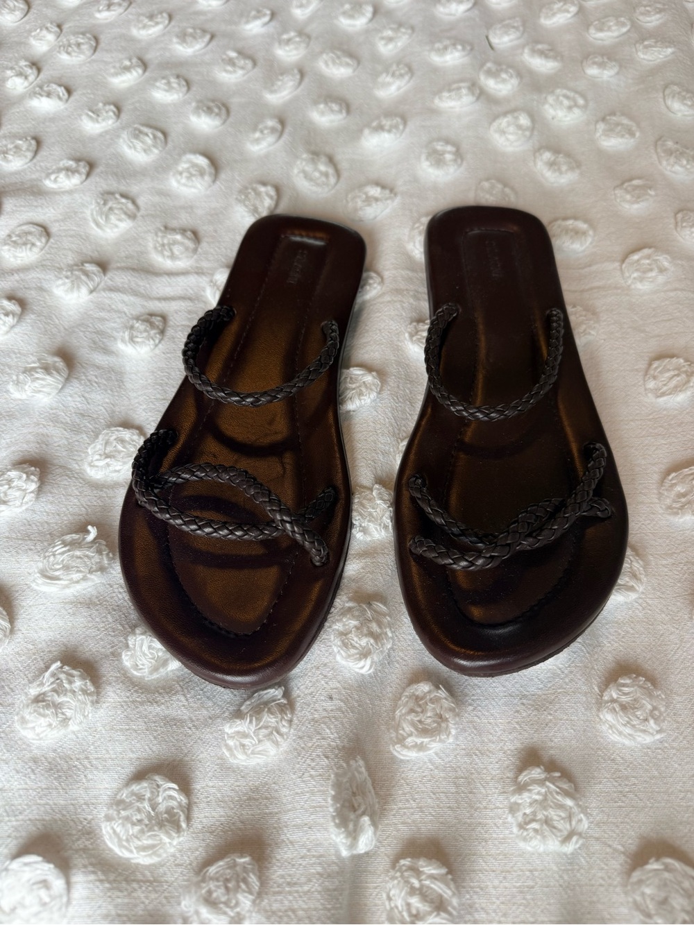 St. Agni Dark Brown Braided Rope Slide Sandals